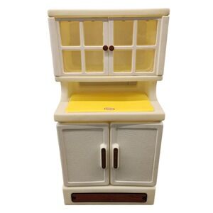 Vintage Little Tikes Kitchen Hutch Cabinet Toy Cream Yellow Brown 1980s 1990s